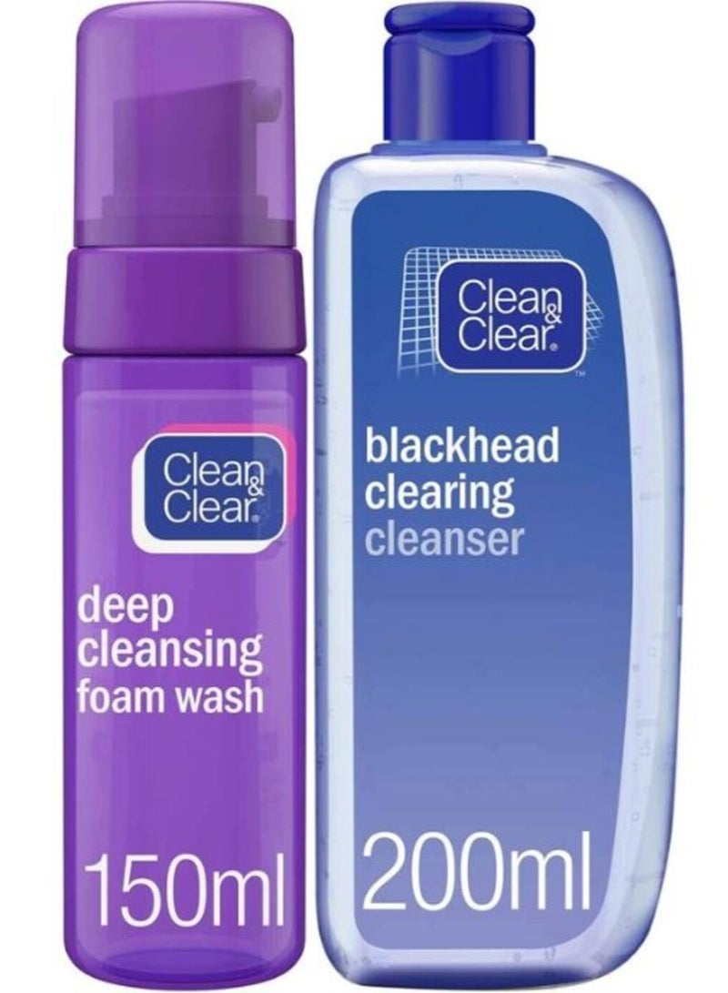 كلين أند كلير مجموعة العناية بالبشرة من كلين آند كلير - غسول رغوي للتنظيف العميق 150 مل ومنظف لإزالة الرؤوس السوداء 200 مل - Image 1